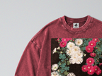 Oversized Snow Washed Long Sleeve Cotton Tee - Japanese Chrysanthemums Print