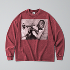 Oversized Snow Washed Long Sleeve Cotton Tee - Louis Armstrong Print