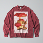 Oversized Snow Washed Long Sleeve Cotton Tee - Cottagecore Mushrooms Print