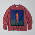Oversized Snow Washed Long Sleeve Cotton Tee - Reach for the Moon Print