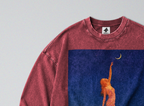 Oversized Snow Washed Long Sleeve Cotton Tee - Reach for the Moon Print