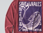 Oversized Snow Washed Long Sleeve Cotton Tee - Save the Whales Print