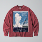 Oversized Snow Washed Long Sleeve Cotton Tee - Yellowstone National Park Print