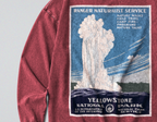 Oversized Snow Washed Long Sleeve Cotton Tee - Yellowstone National Park Print