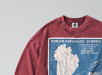 Oversized Snow Washed Long Sleeve Cotton Tee - Yellowstone National Park Print