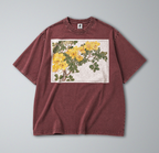 Oversized Snow Washed Cotton Tee - Japanese Botanical Wild Flower Print