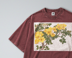 Oversized Snow Washed Cotton Tee - Japanese Botanical Wild Flower Print