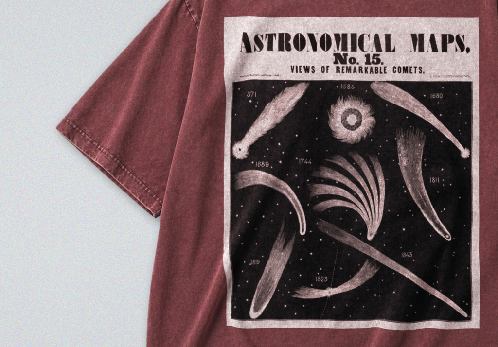 Oversized Snow Washed Cotton Tee - Map of Outer Space Comets Print