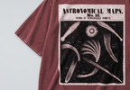Oversized Snow Washed Cotton Tee - Map of Outer Space Comets Print