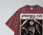 Oversized Snow Washed Cotton Tee - Map of Outer Space Comets Print