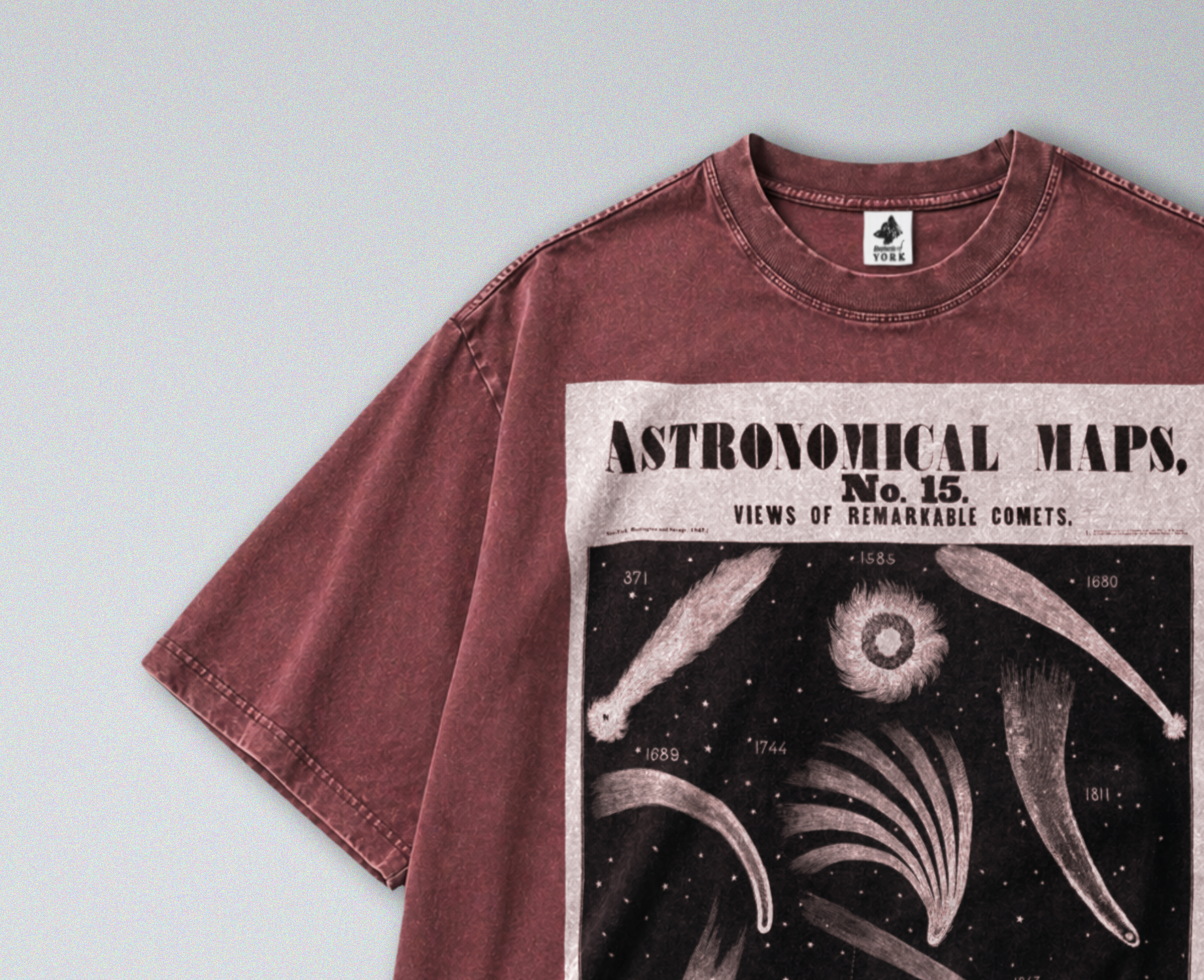 Oversized Snow Washed Cotton Tee - Map of Outer Space Comets Print