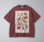 Oversized Snow Washed Cotton Tee - Whimsical Butterfly Print