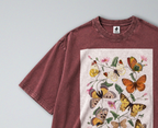 Oversized Snow Washed Cotton Tee - Whimsical Butterfly Print