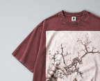 Oversized Snow Washed Cotton Tee - Traditional Chinese Botanical Print