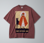 Oversized Snow Washed Cotton Tee - Red Riding Hood & Big Bad Wolf Print