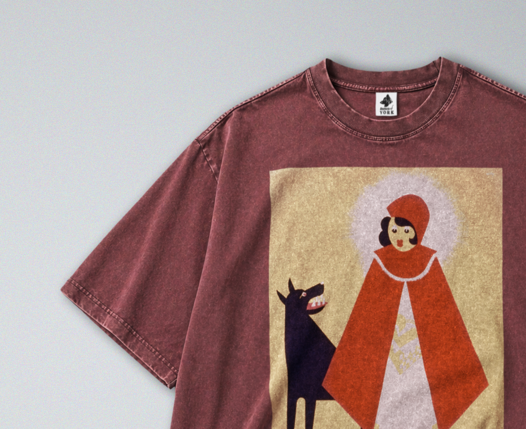 Oversized Snow Washed Cotton Tee - Red Riding Hood & Big Bad Wolf Print