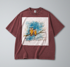 Oversized Snow Washed Cotton Tee - Owls in the Rain with Poem Print