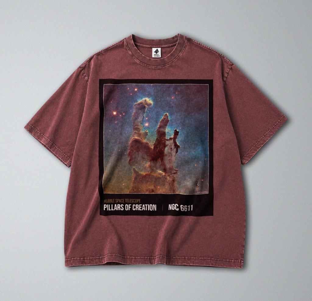Oversized Snow Washed Cotton Tee - Outer Space Nebula Print