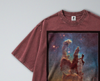 Oversized Snow Washed Cotton Tee - Outer Space Nebula Print