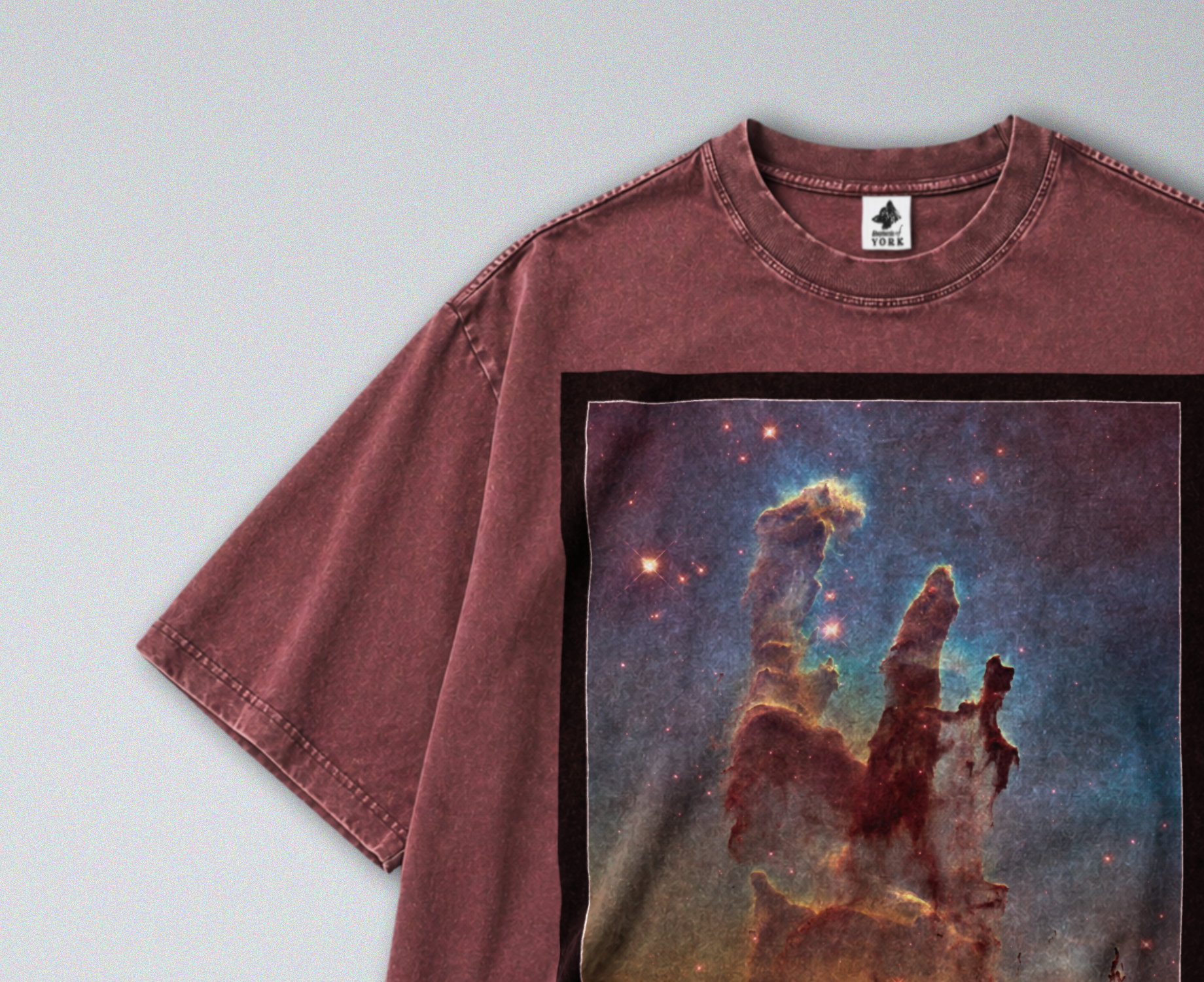 Oversized Snow Washed Cotton Tee - Outer Space Nebula Print