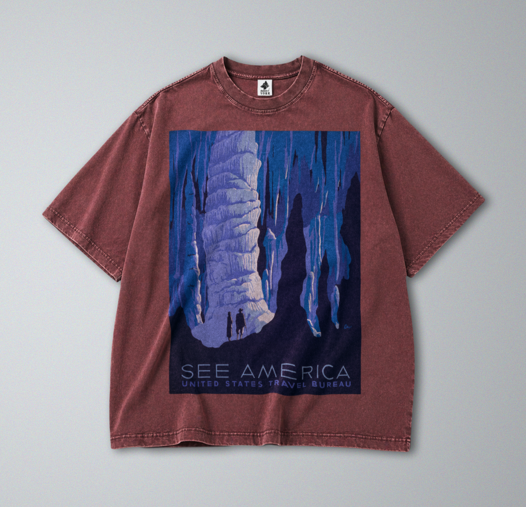 Oversized Snow Washed Cotton Tee - Carlsbad Caverns National Park Print