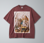 Oversized Snow Washed Cotton Tee - Alice in Wonderland Print