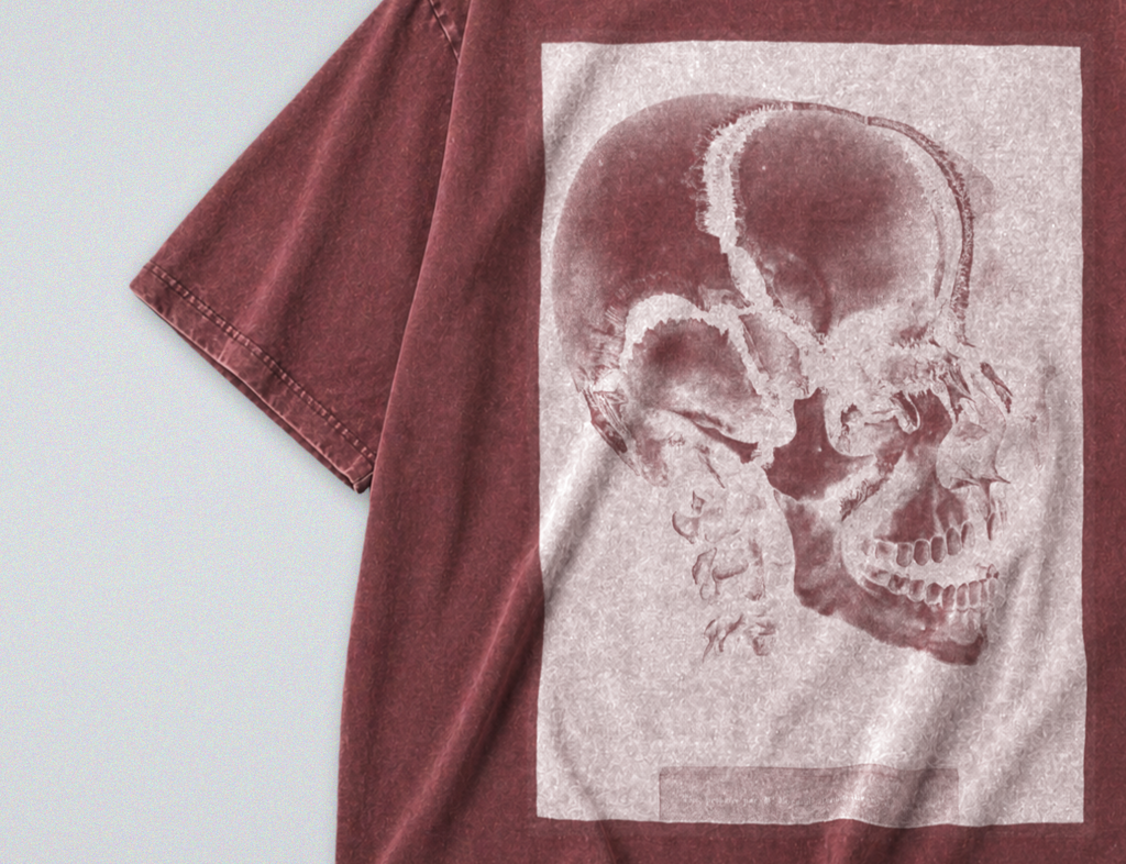 Oversized Snow Washed Cotton Tee - Human Skull Print