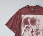 Oversized Snow Washed Cotton Tee - Human Skull Print