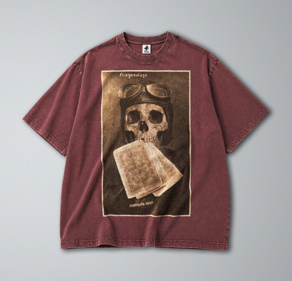 Oversized Snow Washed Cotton Tee - WW1 Memento Mori Print